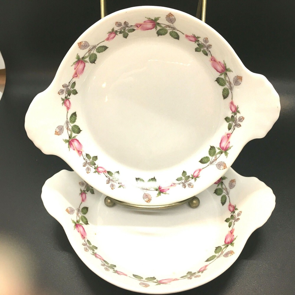 Set of 2 APILCO France ROSEBUD Porcelain Au Gratin Eared Baking Dish Vintage